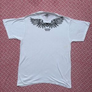 White T-Shirt with Black Wing Design Madeira beach size L